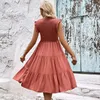 الفساتين غير الرسمية للسيدات ألوان صلبة بلا أكمام متتالية في Vestidos de Verano Para Mujer 2024 Round Neck Elegant Women Dress