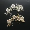 Hair Clips Barrettes Floralbride Handmade Flower Leaf Rhinestones Pearls Comb Bridal Headpieces Crystal Accessories Women Drop Deliver Oteiw