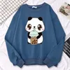 Sweats à capuche pour femmes décontracté simple col rond doux sweat polaire chaud femme vêtements femmes pulls bébé Panda boire du lait impression