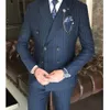 costume Homme Double Breasted Navy Blue Peak Lapel High Quality 2 Piece Jacket Pants Smart Casual Terno Chic Formal Full Set H9jj#