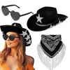 Basker 3st vuxna hjärtat solglasögon Kerchiefs Cowboy Hat Set Carnivals Sunproof Woman With Diamond Star för camping