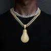 Hip Hop Cubic Zirconia Pave Bling Iced Out Light bulb pendant Necklace Men Women Hip Hop Cool Rap Jewelry Birthday Gift 240315