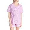 Women's T Shirts Cute Pajama Sets For Women Kawaii Striped Plaid Tropical Print Button Down Shorts Matching Pjs Summer Loungewear