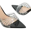 Ciabatte da donna nuove estive Pantofole con tacco alto con strass trasparenti alla moda Sandali con tacco alto a spillo con punta a punta Taglia 35-42