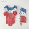 One-Pieces Summer Baby Swimsuit With Swim Cap One Piece Heart Print Girls Swimwear Toddler Swim Beach Clothing 24327