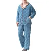 Homens sleepwear homens loungewear conjunto homewear casaco calças inverno pelúcia quente coral velo para aconchegante