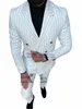 Fi Stripe Мужские костюмы Двубортный жених Свадебные смокинги 2 шт. Наборы Жених Пиджаки Тонкий костюм Homme куртка + брюки U3qB #