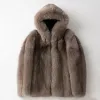 new Fox Fur Whole Leather Imitati One Piece Hooded Warm clothing Youth winter victorian jacket men korean fi trench coat P0bH#