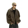 Outono roupas masculinas casual textura pu jaqueta de couro high street zíperes turn-down colarinho lg manga retro casaco 2024 novo x2wq #