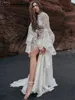 Чешское свадебное платье с высоким разрезом и открытой спиной, аппликациями, кружевное свадебное платье, русалка, с длинными расклешенными рукавами, деревенское свадебное платье