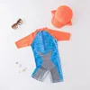 طفل ملابس السباحة مع بدلة قبعة تتصفح ارتداء سمك القرش بدلة الأطفال طفل الأطفال طفل الأطفال واقي من الشمس بدلة السباحة 240326