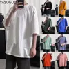 YASUGUOJI T-shirt oversize tinta unita da uomo Bodybuilding e fitness T-shirt casual allentata per lo stile di vita T-shirt streetwear maschile Hip-Hop 240319