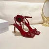 Womens summer sexy sandals Fashion black red patent high heels with floral design Party Wedding shoes Office 240311