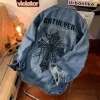 Cross Letter Printed Denim Jacket Man Woman American High Street Spring Lapel Cowboy Jackets unisex Harajuku W Vintage Coats A7JC#