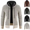 Cárdigan de lana Chaqueta de invierno para hombre Suéter masculino Ropa de otoño Nueva cazadora coreana Y2K Chaquetas marrones Slim Fit Abrigo con capucha 451p #