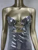 Casual Kleider Frauen Sommer Mode Sexy Ärmellose Mesh Pailletten Sparkly Silber Mini, Figurbetontes Kleid 2024 Elegante Party Bühne Leistung