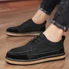 Casual Shoes Men's British Style Moccasins äkta läderlägenheter Zapatos Hombre Suede Loafers Skodon Male Chaussures