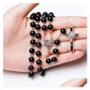Pendant Necklaces New Wooden Beads Long Chains Catholic Rosary Necklace For Women And Men Christian Jesus Virgin Mary Cross Crucifix F Dhtjv