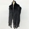 Scarves Winter Women Fur Scarf Cape Tassels Fashion Knitted Genuine Long Lady Natural Poncho Shawl Wrap