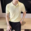 Polo da uomo alta elasticità da uomo a maniche corte in maglia polo 2024 estate stile britannico solido casual aderente t-shirt abbigliamento