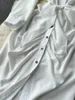Vestidos Casuais Básicos Foamlina Moda Mulheres Camisa Branca Vestido Primavera Outono Turn-Down Collar 3/4 Manga Botões Sash Lace-Up Feminino Dr Otybo