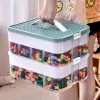 Bins 2 capas Bloques de construcción para niños Caja de almacenamiento ajustable Contenedor de almacenamiento legocompatible plástico con mango Organizador de juguetes