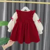 Enfant en bas âge bébé filles robe automne hiver enfants rouge année de Noël en peluche robe chaude vêtements pour bébés ensemble jupe supérieure pour 1-4 ans 240322