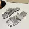 Sapatos casuais femininos com alça cruzada plana slides quadrados abertos dedo do pé deslizamento em sandálias deslizantes moda diária