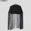 Mężczyźni Cloak Płaszcze Solidny kolor Tassel O-Neck Loose Streetwear PCHO 2024 Fi Casual Male Cape Nieregularny wykop incerun s-5xl Z53W#