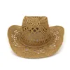 Moda ahuecada hecha a mano sombrero de paja de vaquero mujeres hombres verano viajes al aire libre sombreros de playa unisex sólido occidental sombrilla gorra 240326