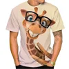 sommar roliga mäns t-shirt toppar 3d tryck giraff djur tees o-hals överdimensionerade skjortor herr kläder manlig casual streetwear kort c7fz#