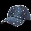 Ballkappen Mode Frauen Baseball Cap Bling Stars Strass -Denim Cap verstellbarer Riemen Jean Snapback Hut Delessed Brim 24327