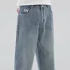 Calças de brim masculinas design de alta qualidade céu estrelado textura tecido solto calças jeans retas rua streetwear calças masculinas