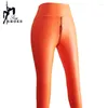 Leggings da donna Sexy aderenti da donna a vita alta in pelle PU elasticizzati pantaloni a matita slim doppia zip con apertura sul cavallo Trouers discoteca