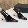 Designer Lee Embelezado Patente Slingback Bombas Banhado A Ouro Ajustável Slingback StrapParty Shoe Dress Shoes