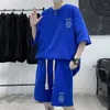 Fatos de treino masculino verão waffle conjunto coreano moda manga curta topo shorts 2 peças roupas esportivas na moda agasalho jogging terno outfits