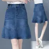 Saias jeans saia para mulheres primavera verão cintura alta plissado a-line jeans senhoras pacote quadris fishtail mini