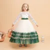 Sweet Green / Ivory Jewel Manches longues Robes d'anniversaire / de fête pour fille Robes de concours de beauté Robes de demoiselle d'honneur Jupes de tous les jours pour filles Vêtements pour enfants SZ 2-10 D327238