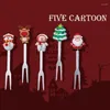 Forks 5pcs Christmas Cartoon Fruit Stainless Steel Dessert Cake Salad Toothpick With Holder Set Kitchen Tableware