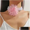 Chokers Choker Spitze Blume Damen Halskette Übertriebene Mode Nachahmung Perle MTI-Layered Luxus Bankett Clavicle Kette für Femme Jude Otb3H