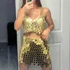 2024 Chainmail Acryl Paneel Sequin Mini Jurk en Halter Top Set Vrouwen Bh Bikini Kettingen Riemen Lichaamsaccessoires