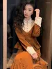Robes de travail 2024 printemps jupes ensembles Vintage à manches longues dentelle Reffles Blouse taille haute Midi 2 pièces costumes mode coréenne OL