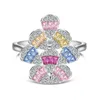 クラスターリングS925カラフルなラダーダイヤモンドジルコンエレガントな花型の宝石でセットセット