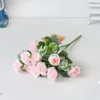 장식용 꽃 10 머리 인공 분홍색 장미 유칼립투스 꽃다발 결혼식 신부 꽃 거실 테이블 홈 장식 가짜