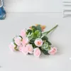 Flores decorativas 10 cabeças rosa artificial rosa eucalipto eucalipto Bouquet Casamento Flor Flor Lar Room Tabel Home Decoration Fake