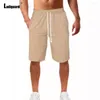 Mäns shorts 2024 Summer Fashion Leisure Retro Stripe Cotton Linen Kne-Length Pants Plus Size Mens Casual Drawstring Sweatpants