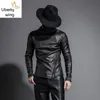 Autumn Winter Men Stand Collar Warm Fleece Foder Pullover Gothic Slim Fit Punk Coat Black Motorcykel PU LÄDER JACKE C3W6#