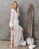 Vestidos casuales básicos Vestido de diseñador Ropa para mujer Mujeres Nueva moda Desgaste Primavera y Summerlace Manga larga con cuello en V Sólido Gasa Sum Otgah