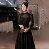 Urban Seksowne sukienki Yiiya High Secon Evening Sukienka Czarna błąd A-line Długość podłogi Pełne rękawy Plus Size Woman Formal imprezowe sukienki XC016 YQ240327