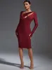 Langarm-Bandage-Damen-Rot-Partykleid, figurbetont 423951